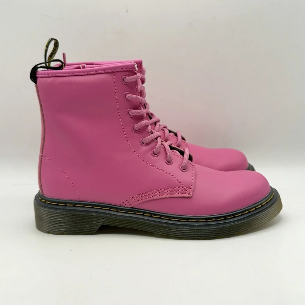 Dr Martens Hot Pink‎ Combat Boots Leather 1460 J Thrift Pink Girls Sz 4 Boys 3